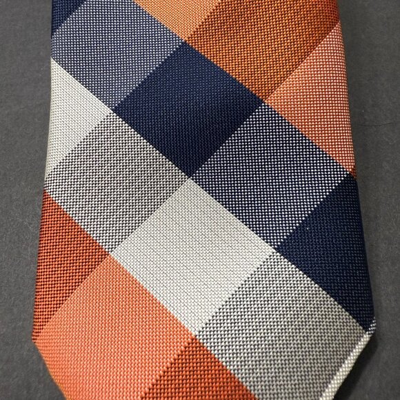 NWOT Izod Orange Blue Plaid Necktie 3 x 57" Stripes Mens Tie Gators Auburn UVA - Picture 8 of 10